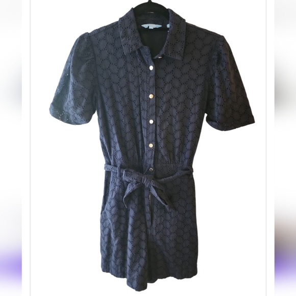 Draper James Romper Navy Blue Eyelette Gold Buttons Small Coquette Coastal Prep - Picture 4 of 11